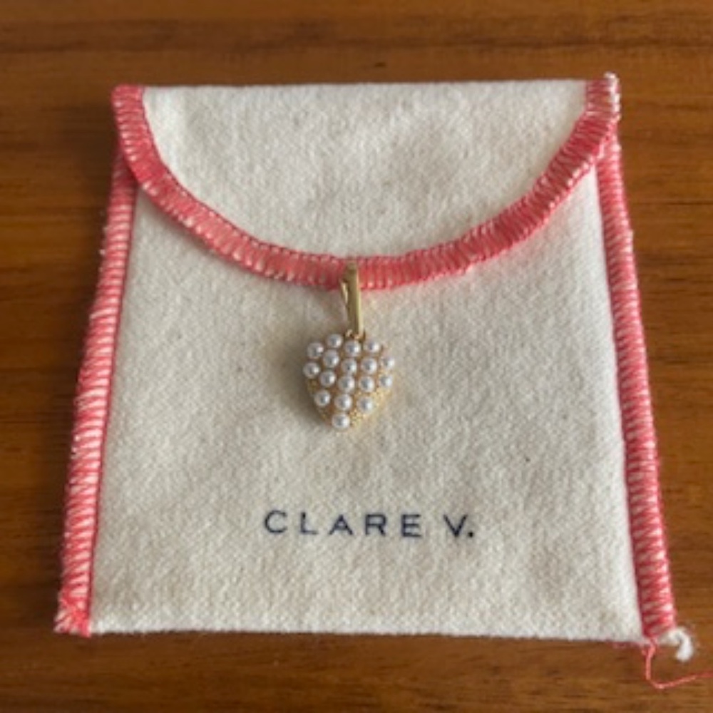 Clare V Pearl Heart Charm Vintage Gold/Cream